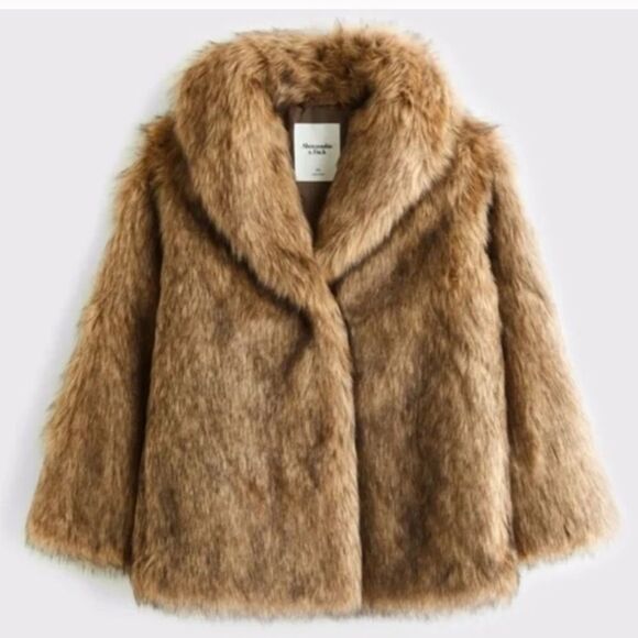 🔥 Abercrombie and fish Shawl Collar Faux Fur Coat Sz XXS new - Picture 4 of 9